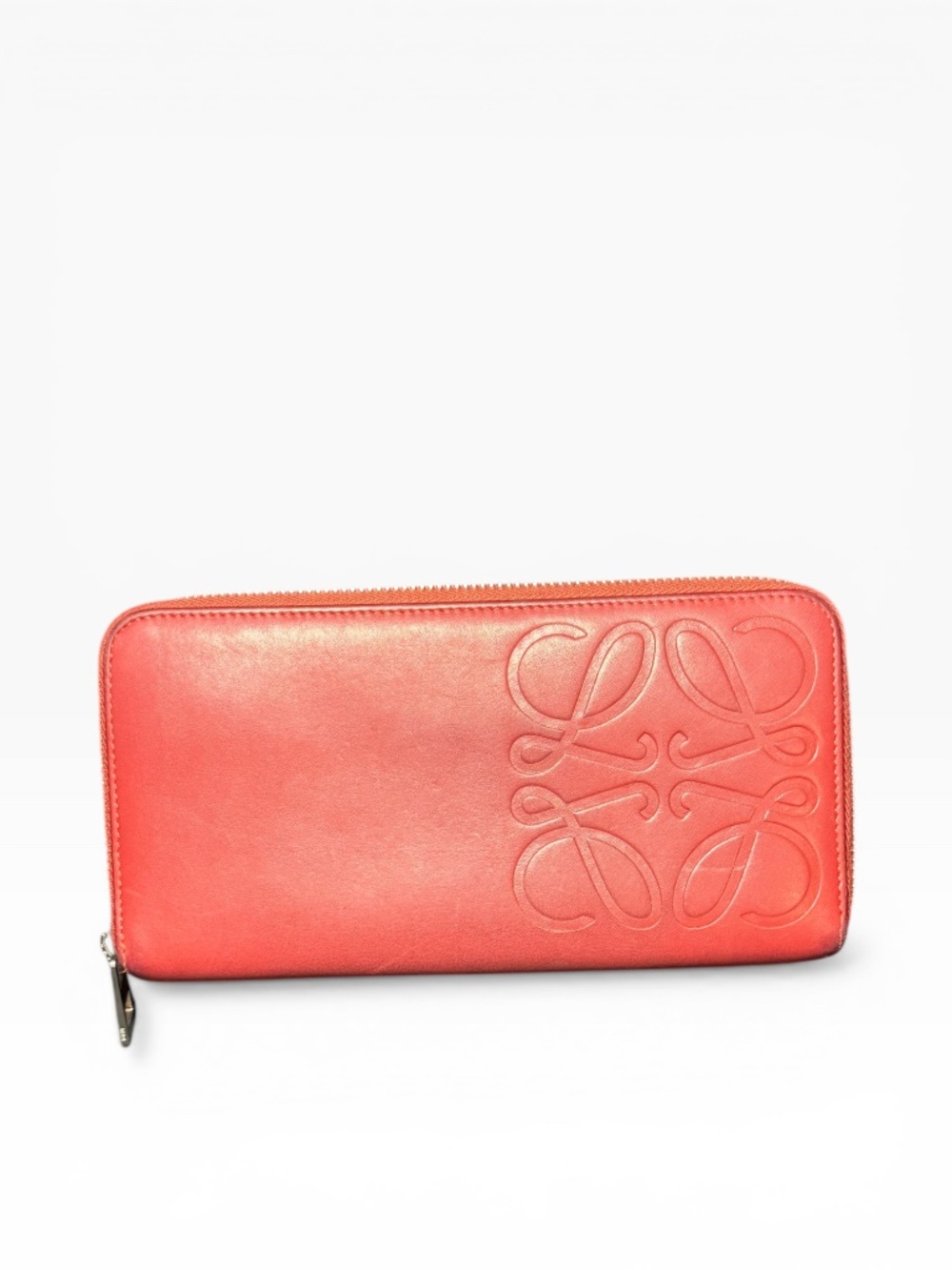 Loewe Red Lambskin Leather Long Zip Wallet